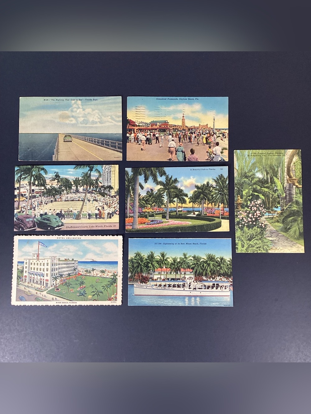 Vtg Florida 1950s Linen Postcard Lot of 7 Keys, Daytona, Miami Beach, Lake Worth